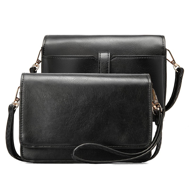 BROMEN Crossbody Bags for Women Small Cell Phone Shoulder Wristlet Wallet Clutch Purse Oil Wax Black - Image 1